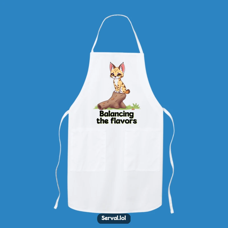 Funny Serval Log Balance Apron: Kitchen Feline Focus, Perfect Funny Gift for Skilled Cooks