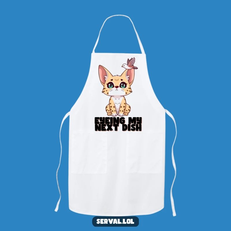 Funny Serval Bird Watching Apron: Kitchen Feline Focus, Perfect Funny Gift for Cooks