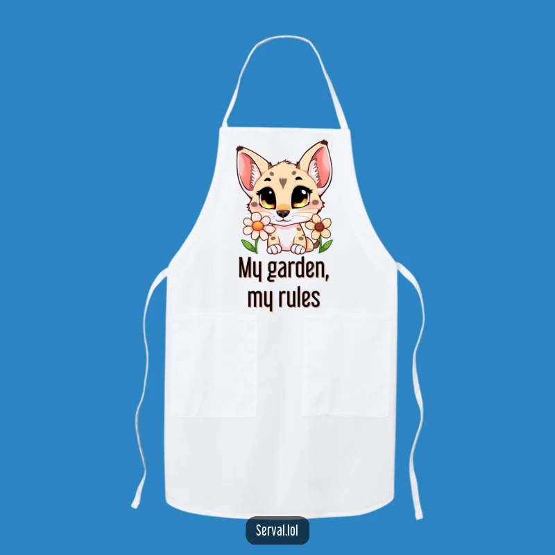 Funny Serval Flower Sniff Apron: Cook with Curious Charm and Style