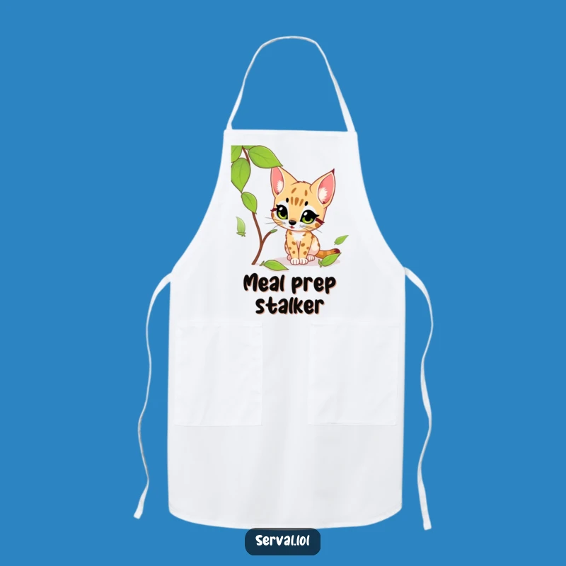 Funny Serval Stalking Leaf Apron: Hilarious Chef Gift for Kitchen Adventurers