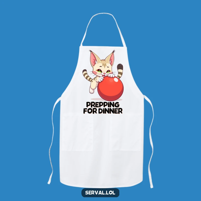 Funny Serval Pouncing Ball Apron - Playful Kitchen Protector