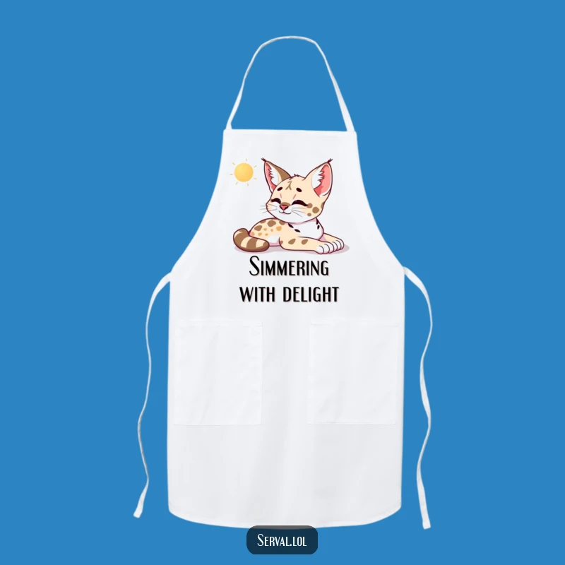 Funny Serval Morning Stretch Apron: Kitchen Serenity Fun, Perfect Funny Gift for Relaxed Cooks