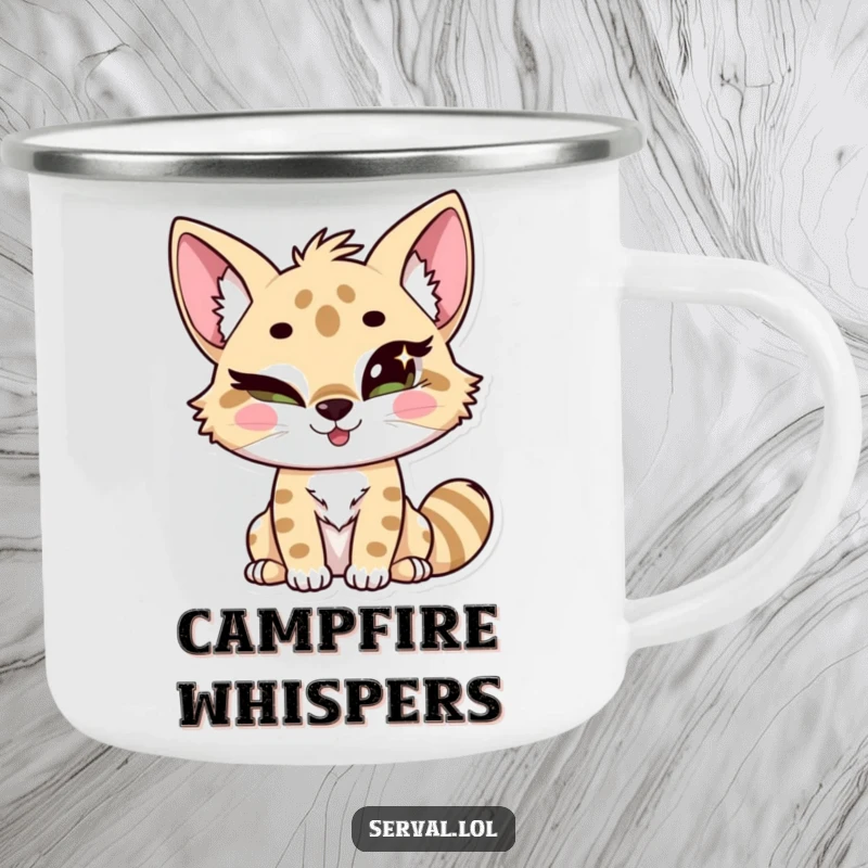 Funny kawaii serval cat winking mischievously, eyes sparkling, ready for adventure. Durable and hilarious. Great gift.