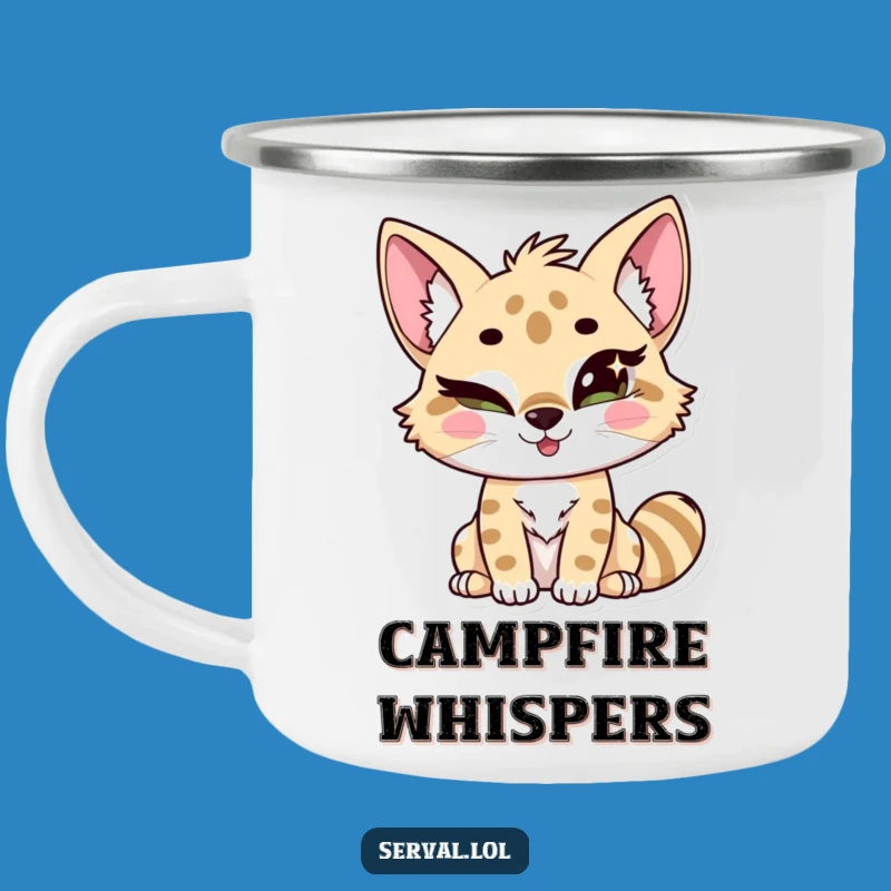Durable Funny Winking Serval Camping Mug: Adventure Fuel with a Cheeky Twist