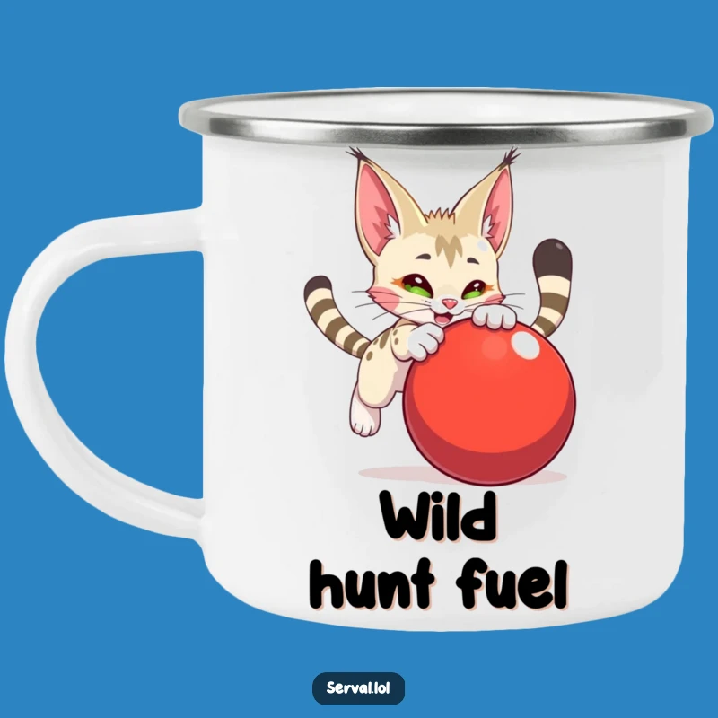 Funny Serval Pouncing Ball Camping Mug - Adventure Fuelled by Fun