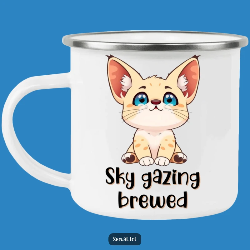 Funny Serval Sky Gazer Camping Mug: Starry Nights with a Wondering Cat