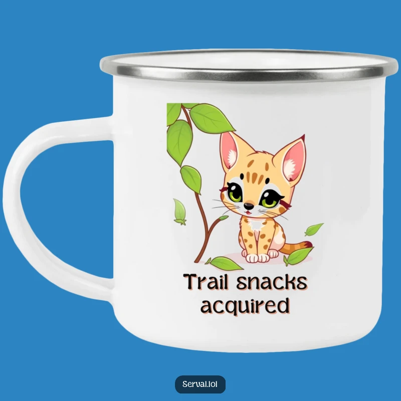 Funny Serval Stalking Leaf Camping Mug: Hilarious Outdoor Gift for Adventurers