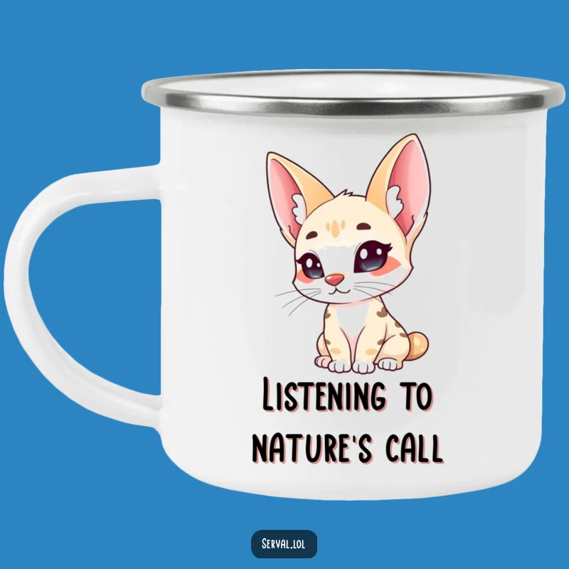 Funny Serval Ears Camping Mug: Enjoy Outdoors with a Curious Cat, Ideal Funny Gift