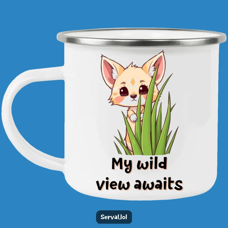 Funny Kawaii Serval Peeking Camping Mug - Adventure Gift