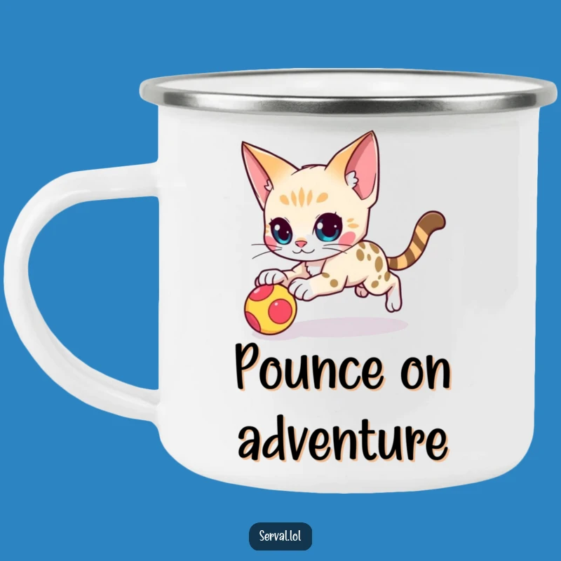 Funny Serval Pounce Camping Mug: Agile Character for Outdoor Fun Gift