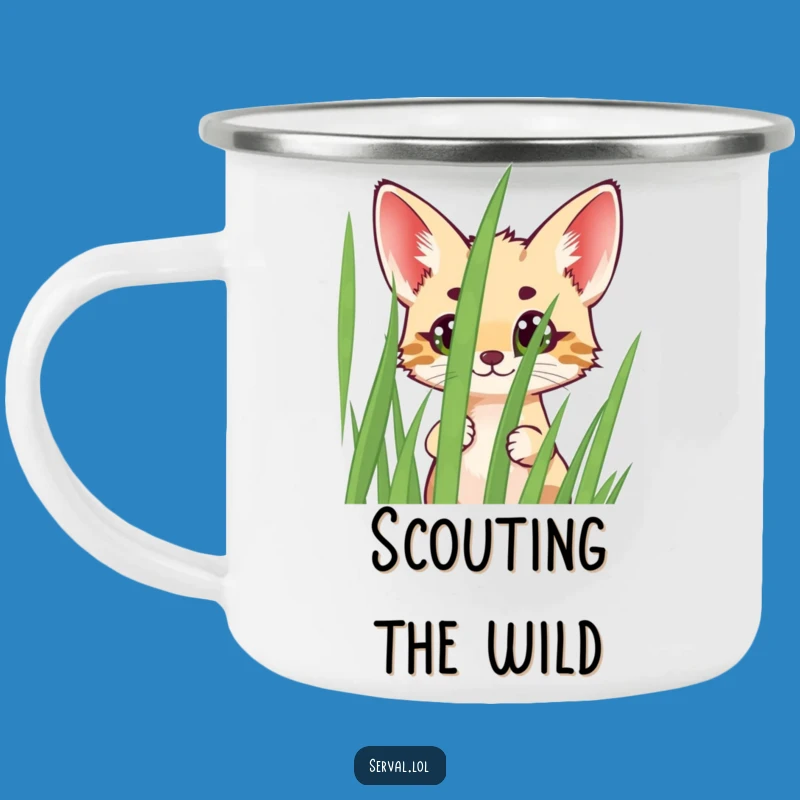 Funny Serval Peeking Camping Mug: Outdoor Wild Cat Drinkware, Great Funny Gift