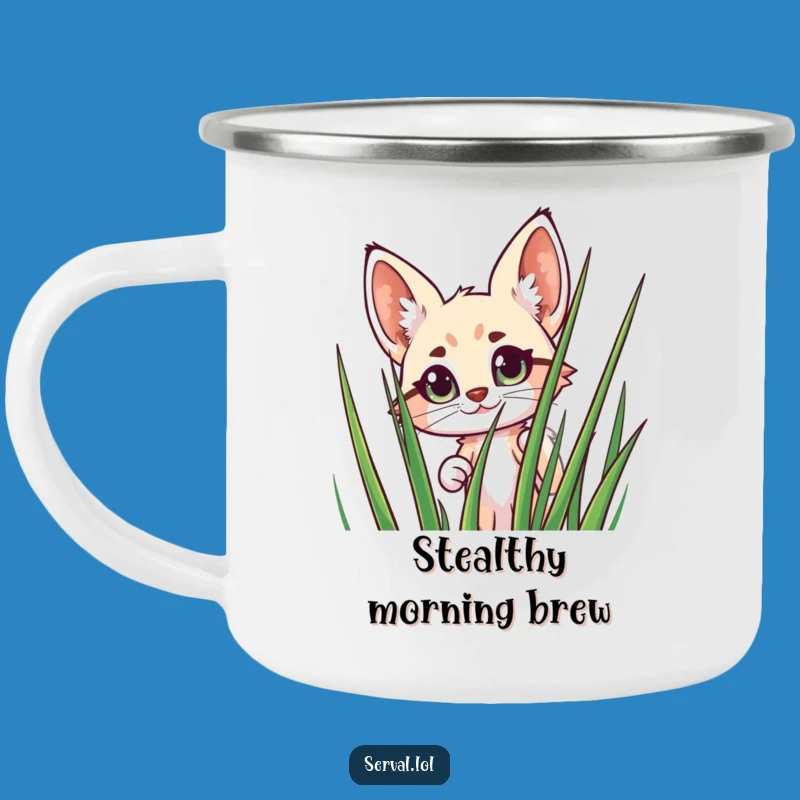Funny Serval Peeking Camping Mug: Adventure Fuel with Wild Charm