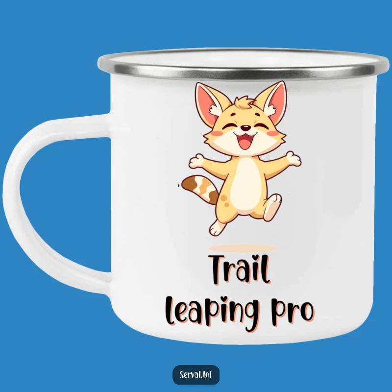 Funny Serval Camping Mug: Kawaii Leap, Perfect Humorous Outdoor Gift