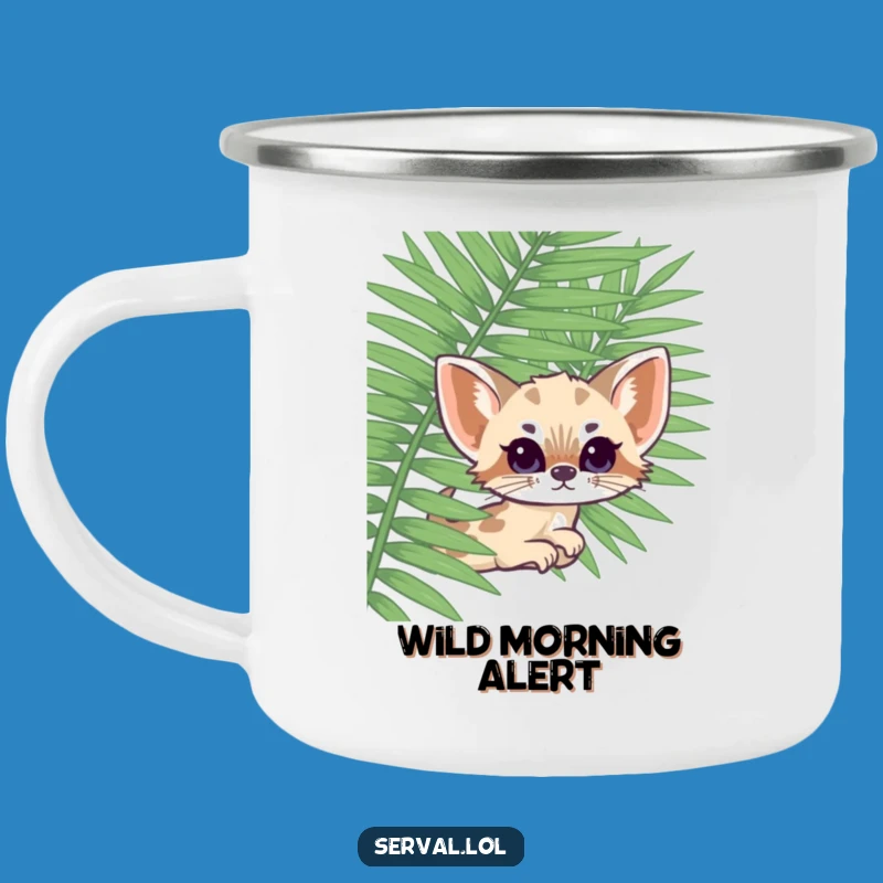 Funny Kawaii Serval Fern Peek Camping Mug: Adventure Fuelled by Laughs