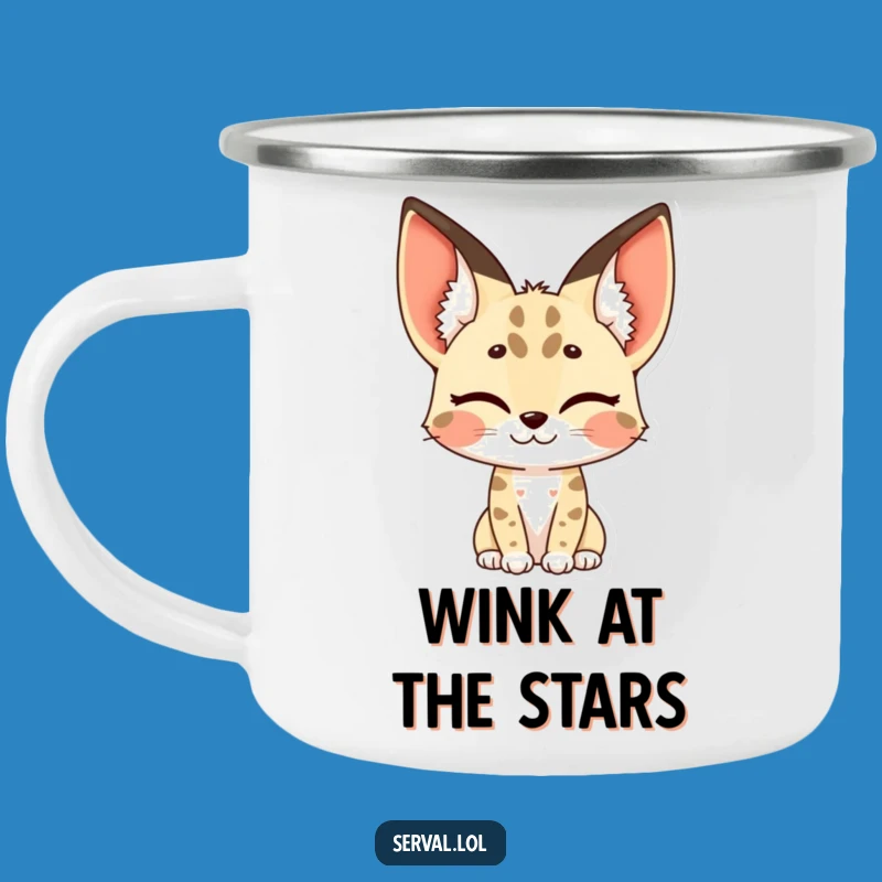 Funny Serval Camping Mug - Winking Companion, Humorous Outdoor Gift