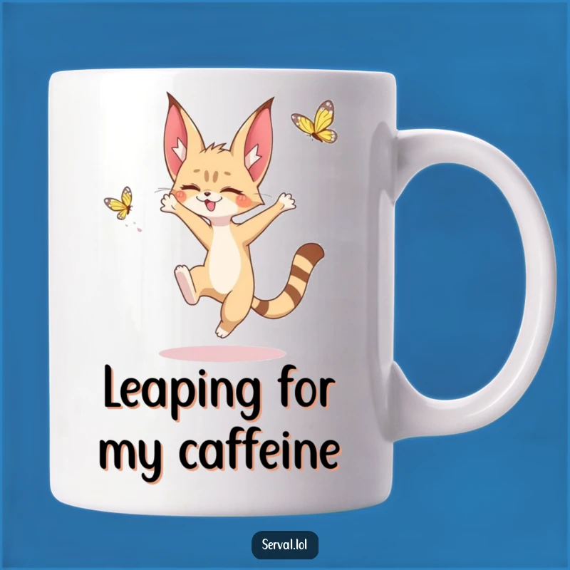Funny Serval Butterfly Mug: Whimsical Kawaii Art for Nature Lovers