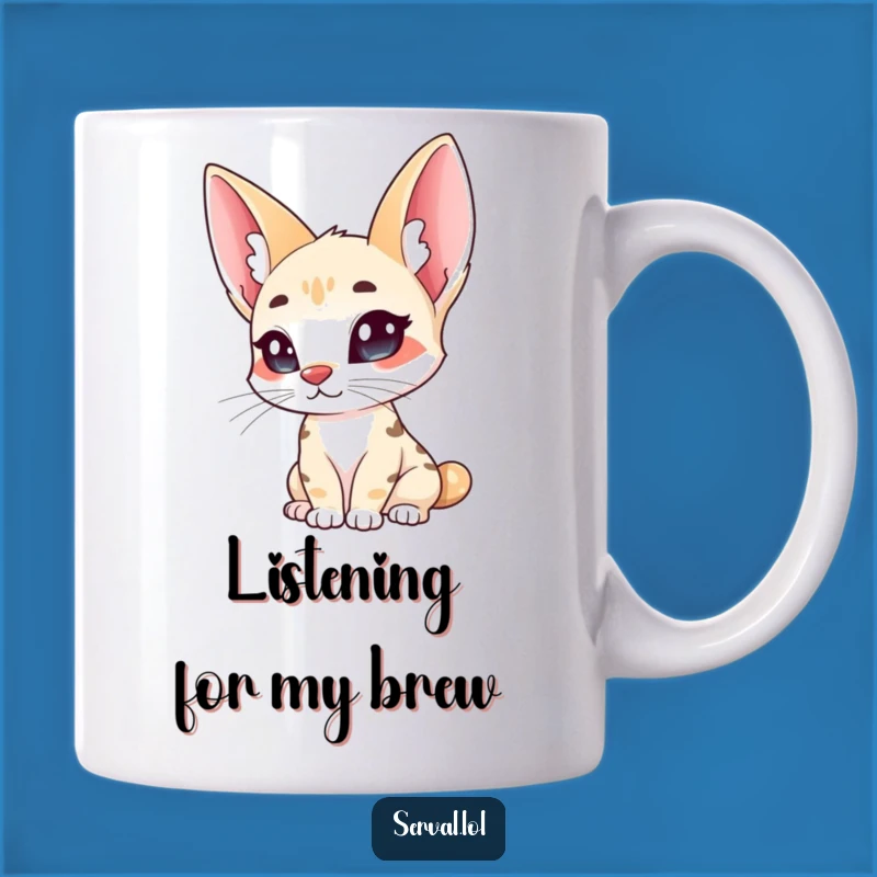 Funny Serval Ears Mug: Curious Cat Tilting Head, Perfect Funny Gift