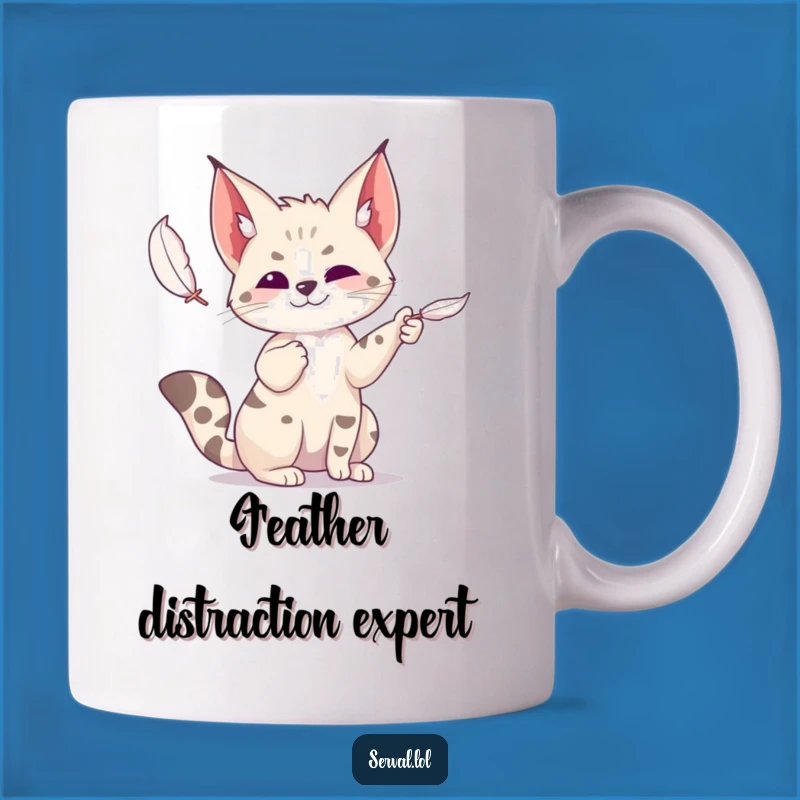 Funny Serval Feather Batting Mug: Hilarious Gift for Playful Cat Lovers
