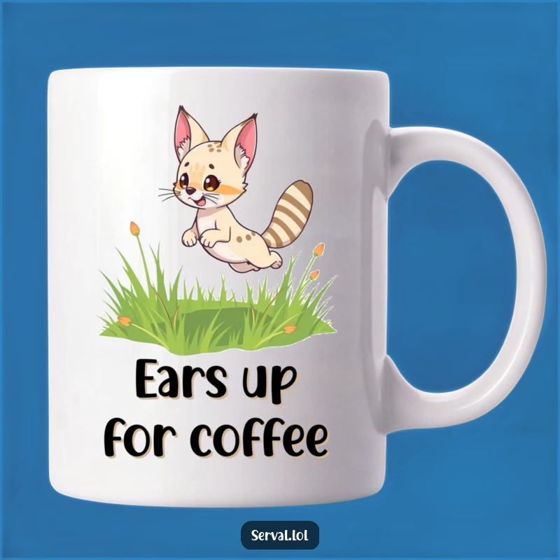 Funny Serval Leap Mug: Cute Feline Gift for Cat Lovers