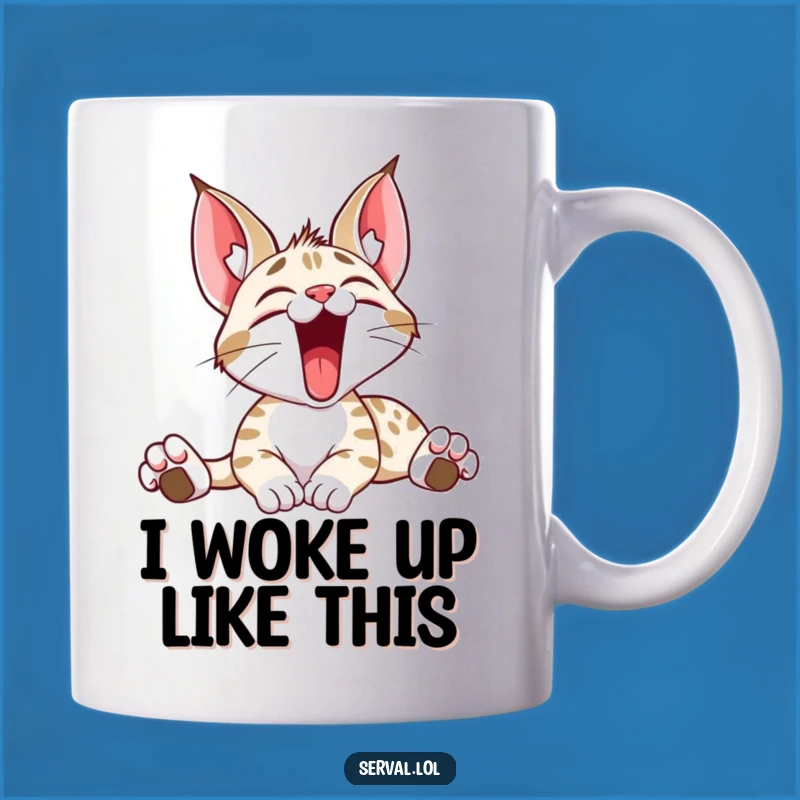 Funny Serval Stretching Yawn Mug: Hilarious Wild Cat Coffee Cup, Perfect Funny Gift