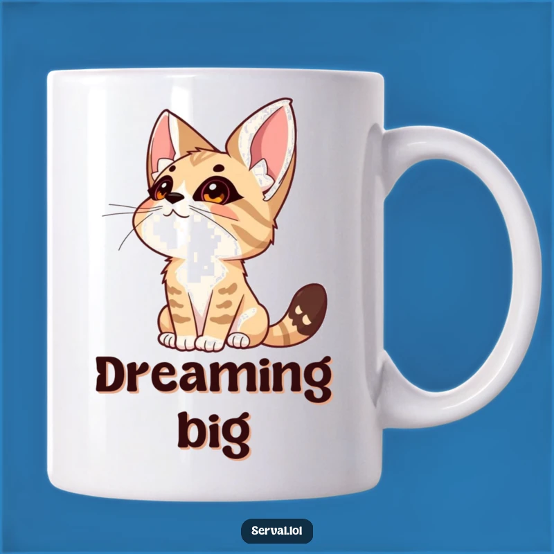 Funny Serval Wonder Mug: Awestruck Cat Expression, Perfect Funny Gift for Dreamers
