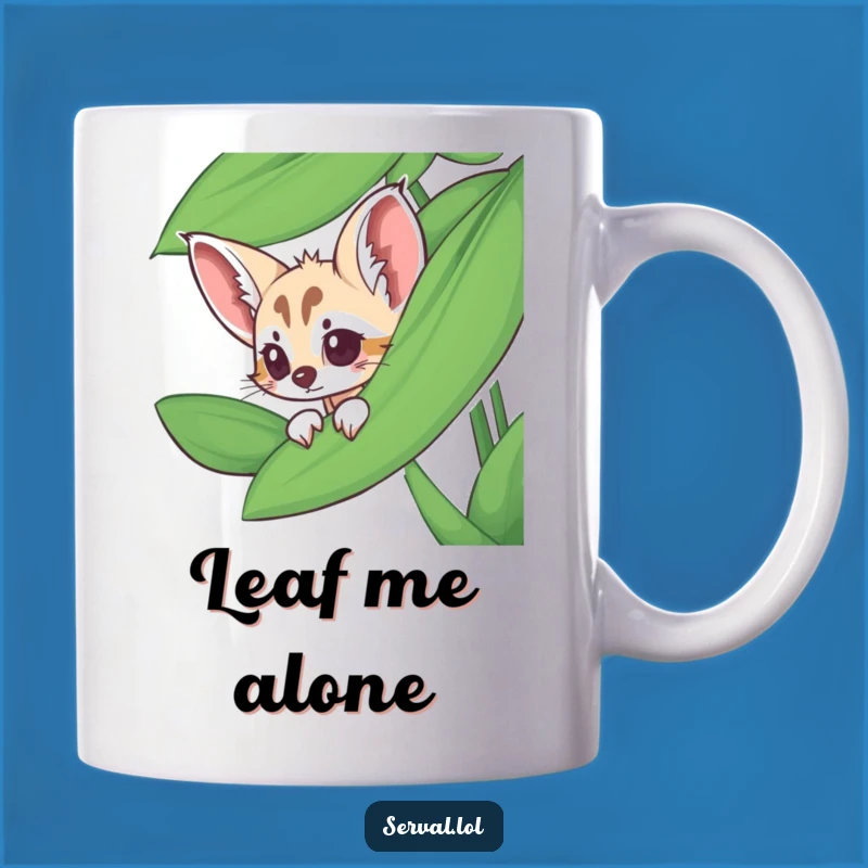 Funny Serval Mug - Peeking Leaf Surprise, Perfect Jungle Humorous Gift