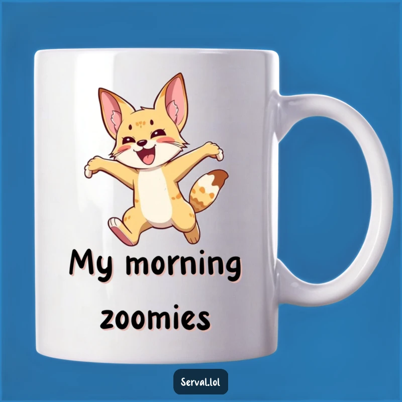 Funny Serval Joyful Leap Mug: Hilarious Gift for Energetic Cat Lovers