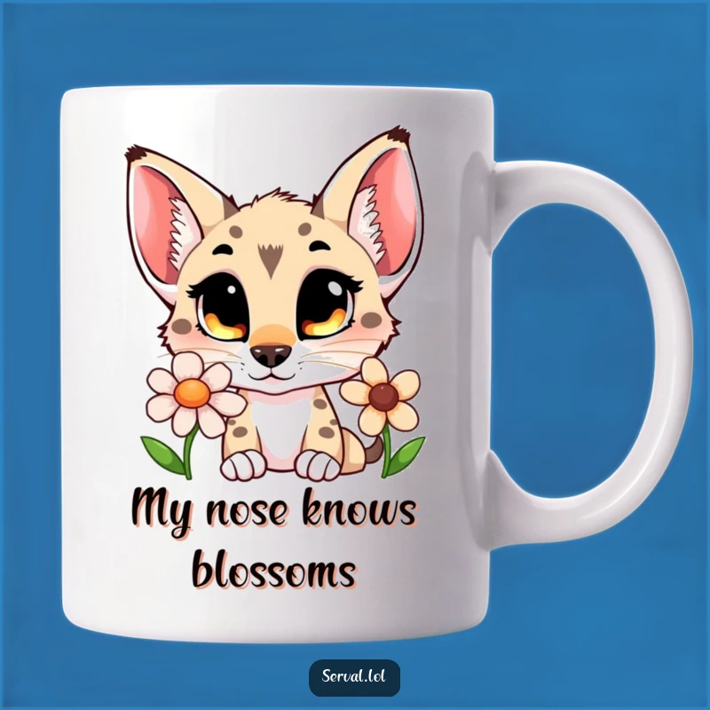 Funny Serval Flower Sniff Mug: A Curious Cat's Delightful Aroma Gift