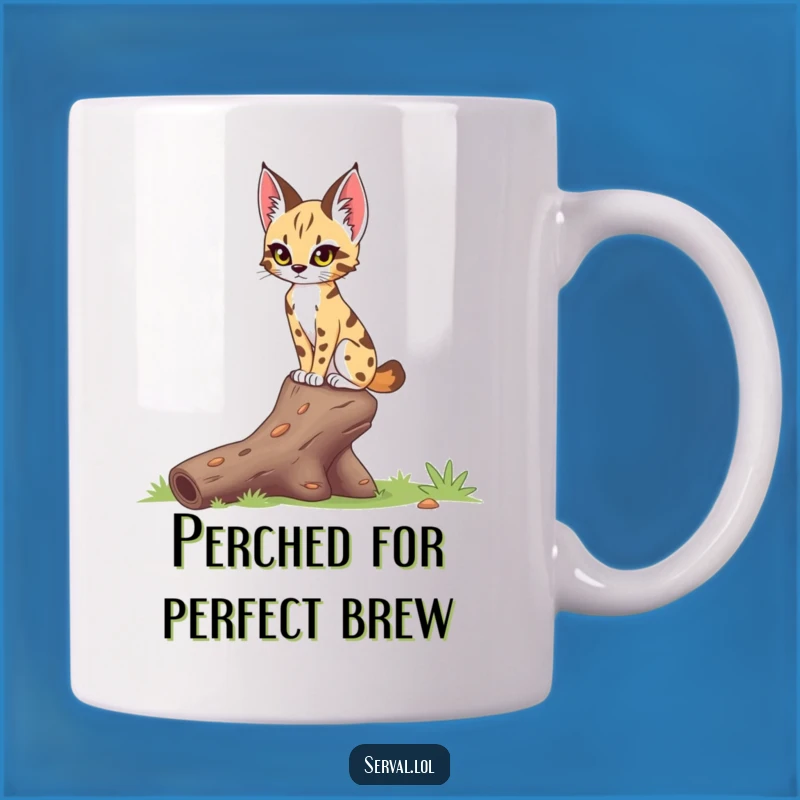 Funny Serval Log Balance Mug: Focused Feline Agility, Perfect Funny Gift for Steady Hands