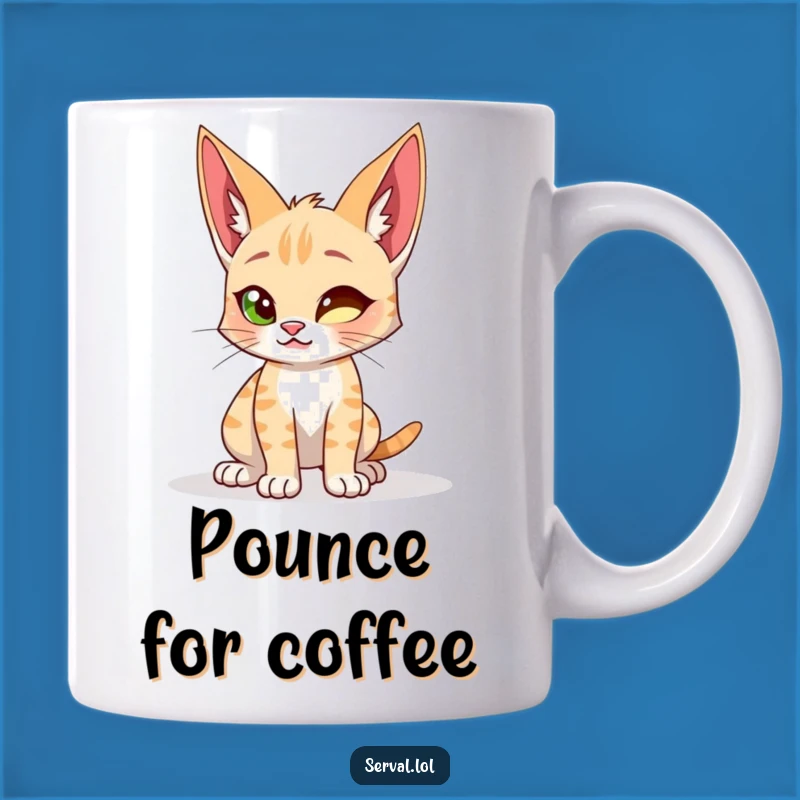 Funny Serval Cat Crouching Mug - Playful Wild Cat Gift for Cat Lovers