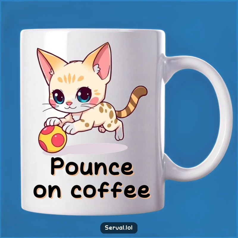Funny Serval Cat Pounce Mug: Agile Hunter for a Playful Gift