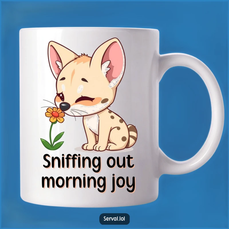 Funny Serval Flower Sniffing Mug: Delightful Wild Cat Gift for Nature Lovers