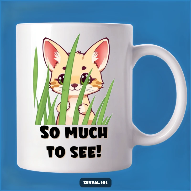 Funny Serval Peeking Mug: Adorable Wide-Eyed Wild Cat Lover Gift