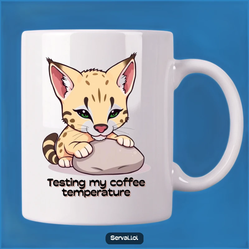 Funny Serval Pebble Nudge Mug: Playful Feline Curiosity, Perfect Funny Gift for Cat Lovers