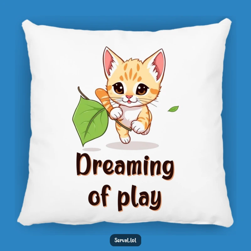 Funny Serval Kitten Leaf Chase Pillow: Cuddle Up with Playful Comfort
