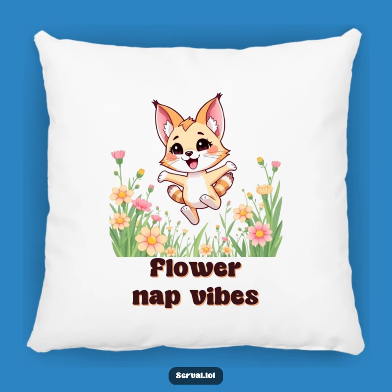 Funny Kawaii Serval Flower Bound Pillow - Cozy & Cheerful Accent