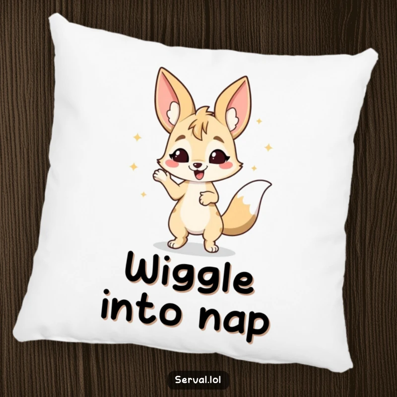 Funny Serval Pillow: A serval character doing a happy wiggle dance, perfect for adding comfort and cheer.