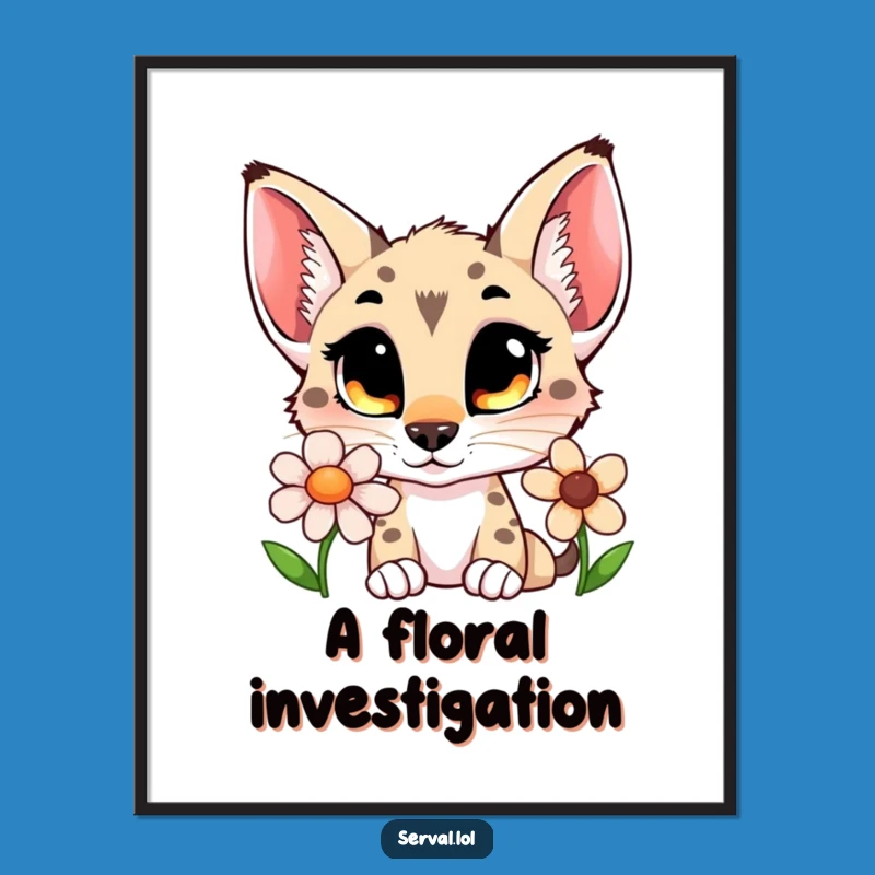 Funny Serval Flower Sniff Digital Print: Bring Curious Wonder to Your Walls