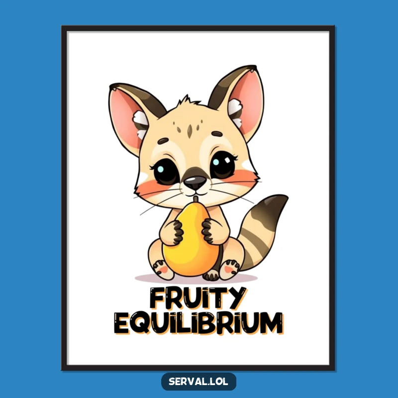 Funny Serval Fruit Balance Digital Print - Instant Adorable Skill