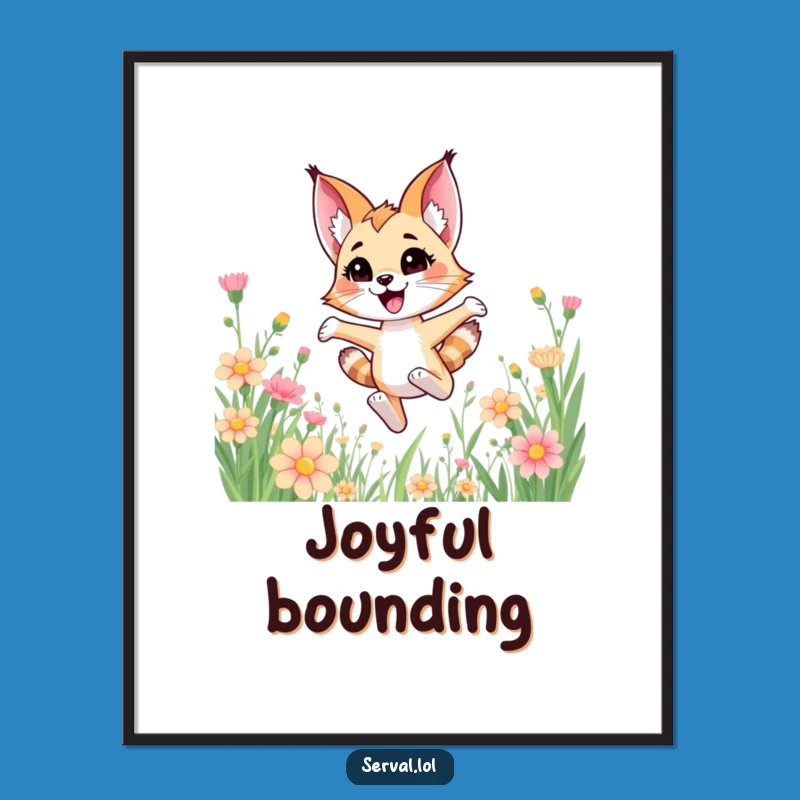 Funny Kawaii Serval Flower Bound Digital Art - Instant Joyful Decor