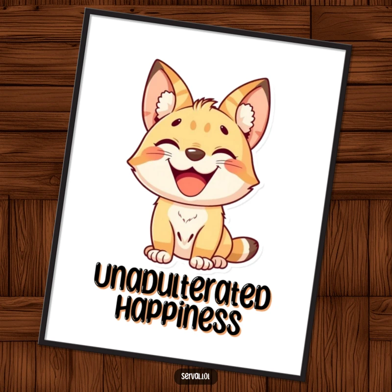 Funny kawaii serval cat with a wide, delighted grin, cute jungle animal digital artwork, instant download, a funny gift.