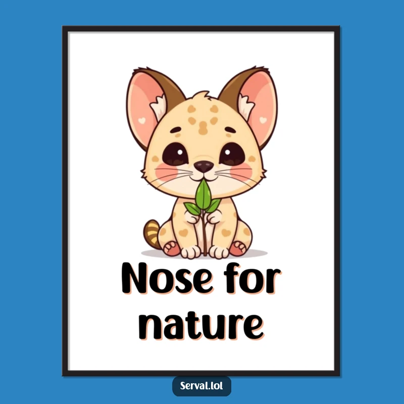 Funny Kawaii Serval Leaf Balance Digital Art - Instant Adorable Decor