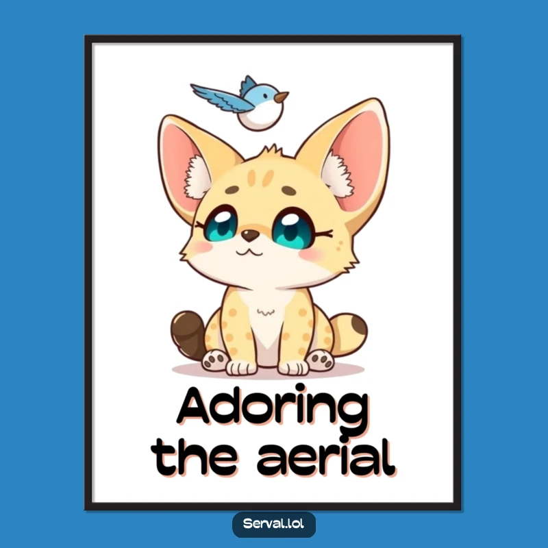 Funny Serval Bird Watching Digital Art: Instant Sweet Charm