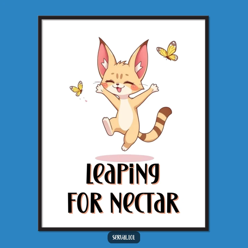 Funny Serval Butterfly Digital Art: Instant Download of Kawaii Charm