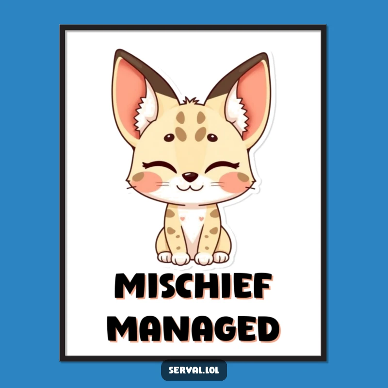 Funny Serval Digital Art - Winking Print, Whimsical Humorous Decor