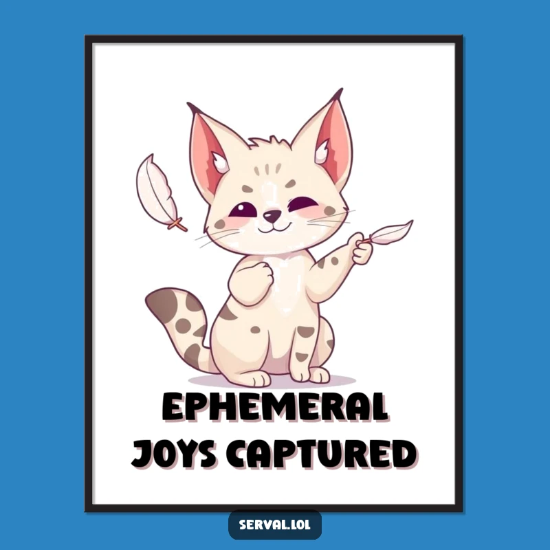 Funny Serval Feather Play Digital Art: Instant Download for Joyful Decor