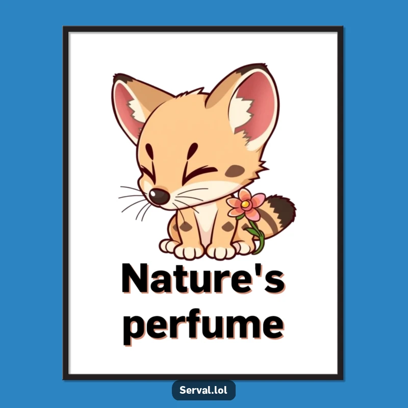 Funny Serval Flower Sniffing Digital Art: Curious Cat Instant Download, Perfect Funny Gift