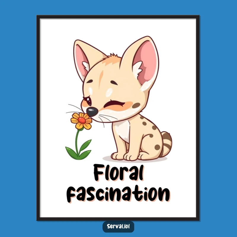 Funny Serval Flower Sniffing Digital Art: Instant Nature's Delight