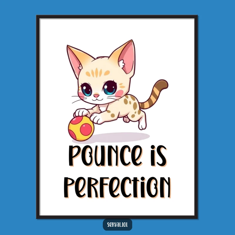 Funny Serval Pounce Digital Art: Agile Print for Playful Decor Gift