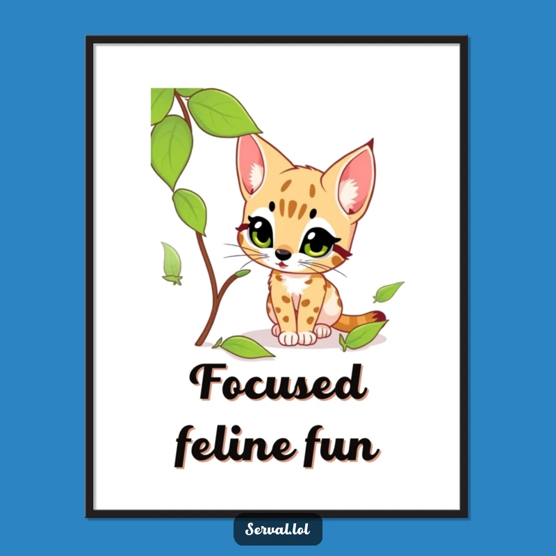 Funny Serval Stalking Leaf Digital Print: Exciting & Hilarious Decor Gift
